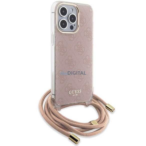 Husă originală GUESS GUHCP15XHC4SEP pentru iPhone 15 Pro Max (Crossbody Cord 4G Print / roz)