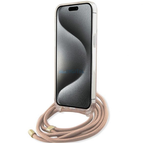 Husă originală GUESS GUHCP15XHC4SEP pentru iPhone 15 Pro Max (Crossbody Cord 4G Print / roz)