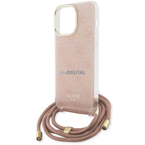 Husă originală GUESS GUHCP15XHC4SEP pentru iPhone 15 Pro Max (Crossbody Cord 4G Print / roz)