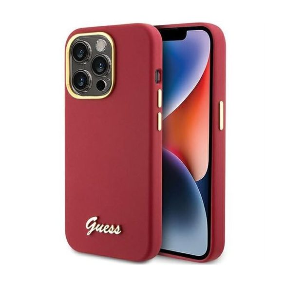 Husă GUESS pentru IPHONE 15 Pro GUHCP15LSMBSLM (sigla și ramă metalică silicon Script) magenta