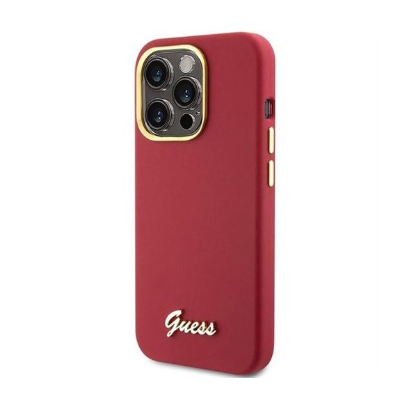 Husă GUESS pentru IPHONE 15 Pro GUHCP15LSMBSLM (sigla și ramă metalică silicon Script) magenta