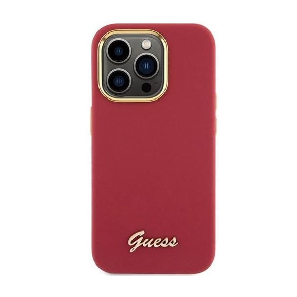 Husă GUESS pentru IPHONE 15 Pro GUHCP15LSMBSLM (sigla și ramă metalică silicon Script) magenta