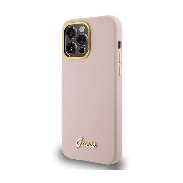 Husă GUESS pentru IPHONE 15 Pro GUHCP15LSMBSLP (Silicone Script Metal Logo & Frame) roz