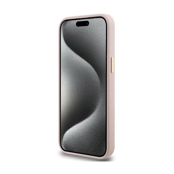 Husă GUESS pentru IPHONE 15 Pro GUHCP15LSMBSLP (Silicone Script Metal Logo & Frame) roz