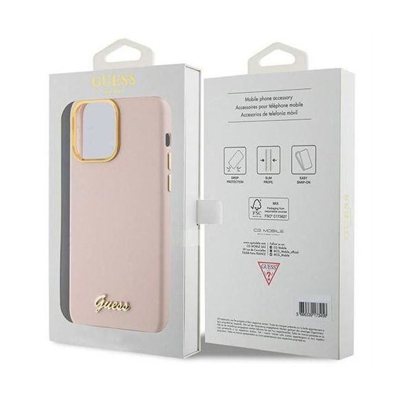 Husă GUESS pentru IPHONE 15 Pro GUHCP15LSMBSLP (Silicone Script Metal Logo & Frame) roz