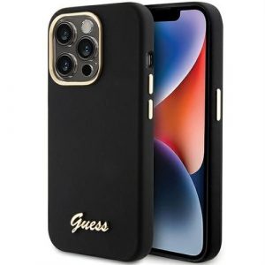 Husă GUESS pentru IPHONE 15 Pro GUHCP15LSMBSLK (sigla și ramă metalică silicon Script) neagră