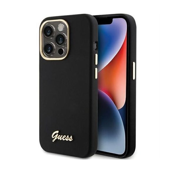 Husă GUESS pentru IPHONE 15 Pro GUHCP15LSMBSLK (sigla și ramă metalică silicon Script) neagră