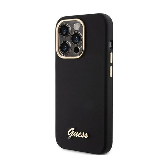 Husă GUESS pentru IPHONE 15 Pro GUHCP15LSMBSLK (sigla și ramă metalică silicon Script) neagră