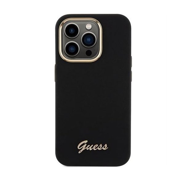 Husă GUESS pentru IPHONE 15 Pro GUHCP15LSMBSLK (sigla și ramă metalică silicon Script) neagră