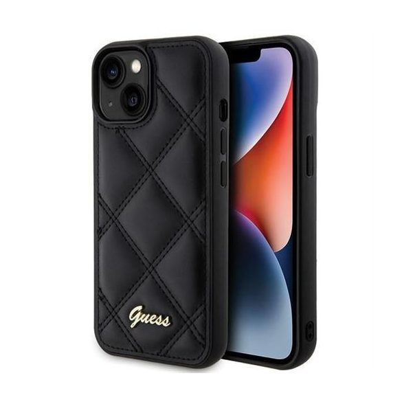 Husă GUESS pentru IPHONE 13 / 14 / 15 GUHCP15SPSQSQSK (Sigla metalică matlasată) neagră