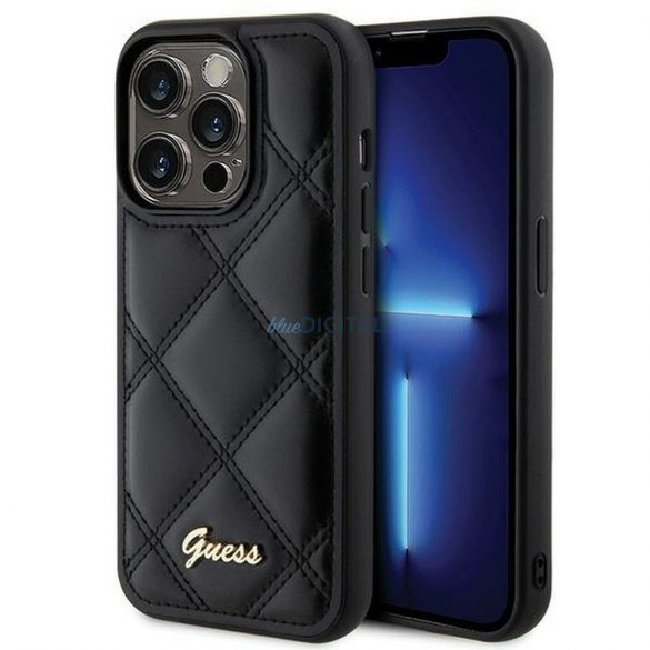 Husă originală GUESS GUHCP15LPSQSQSK pentru iPhone 15 Pro (Sigla metalică matlasată / negru)