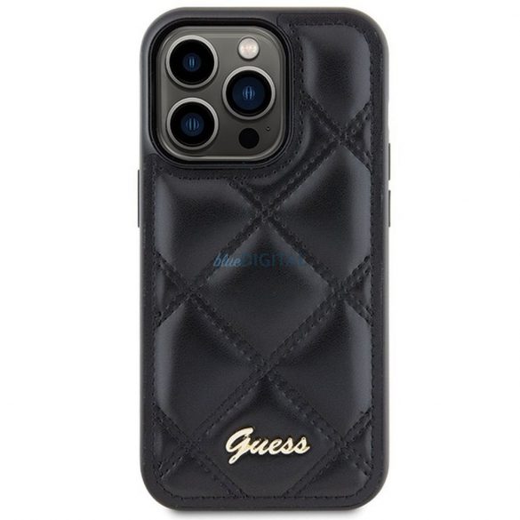 Husă originală GUESS GUHCP15LPSQSQSK pentru iPhone 15 Pro (Sigla metalică matlasată / negru)