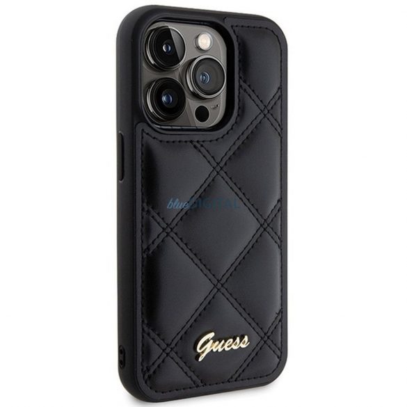 Husă originală GUESS GUHCP15LPSQSQSK pentru iPhone 15 Pro (Sigla metalică matlasată / negru)