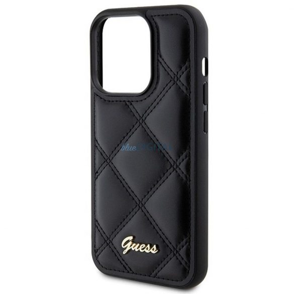 Husă originală GUESS GUHCP15LPSQSQSK pentru iPhone 15 Pro (Sigla metalică matlasată / negru)