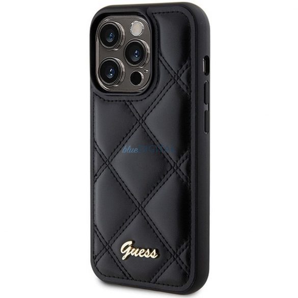 Husă originală GUESS GUHCP15LPSQSQSK pentru iPhone 15 Pro (Sigla metalică matlasată / negru)