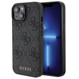 Husă originală GUESS GUHCP15SP4EPMK pentru iPhone 15 (Quilted 4G Classic / negru)