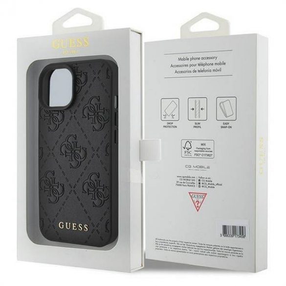 Husă originală GUESS GUHCP15SP4EPMK pentru iPhone 15 (Quilted 4G Classic / negru)