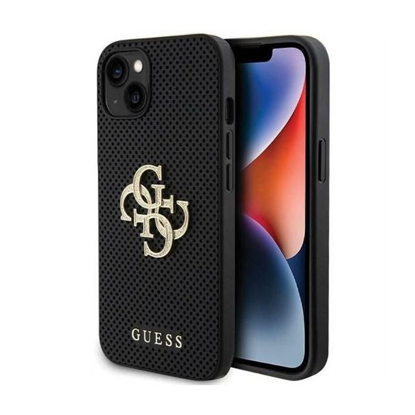 Husă GUESS pentru IPHONE 13 / 14 / 15 GUHCP15SPSP4LGK (Sigla cu sclipici 4G perforată din piele) neagră