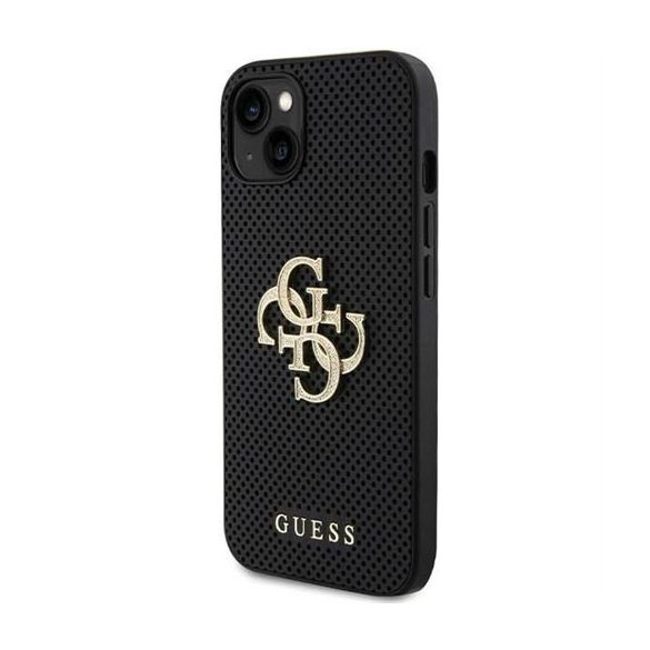 Husă GUESS pentru IPHONE 13 / 14 / 15 GUHCP15SPSP4LGK (Sigla cu sclipici 4G perforată din piele) neagră