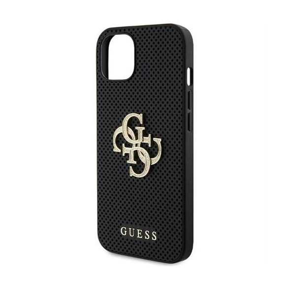 Husă GUESS pentru IPHONE 13 / 14 / 15 GUHCP15SPSP4LGK (Sigla cu sclipici 4G perforată din piele) neagră