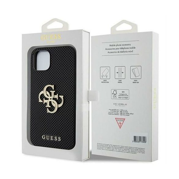 Husă GUESS pentru IPHONE 13 / 14 / 15 GUHCP15SPSP4LGK (Sigla cu sclipici 4G perforată din piele) neagră