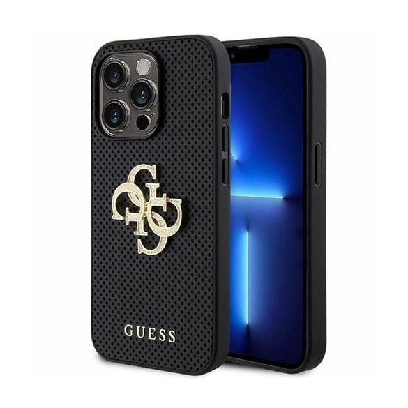 Husă GUESS pentru IPHONE 15 Pro GUHCP15LPSP4LGK (Sigla cu sclipici 4G perforată din piele) neagră