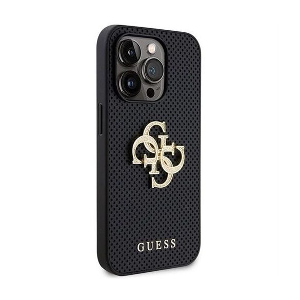 Husă GUESS pentru IPHONE 15 Pro GUHCP15LPSP4LGK (Sigla cu sclipici 4G perforată din piele) neagră