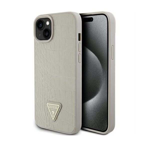 Husa GUESS pentru IPHONE 13 / 14 / 15 GUHCP15SPCRTHCD (Croco Triangle Metal Logo) auriu