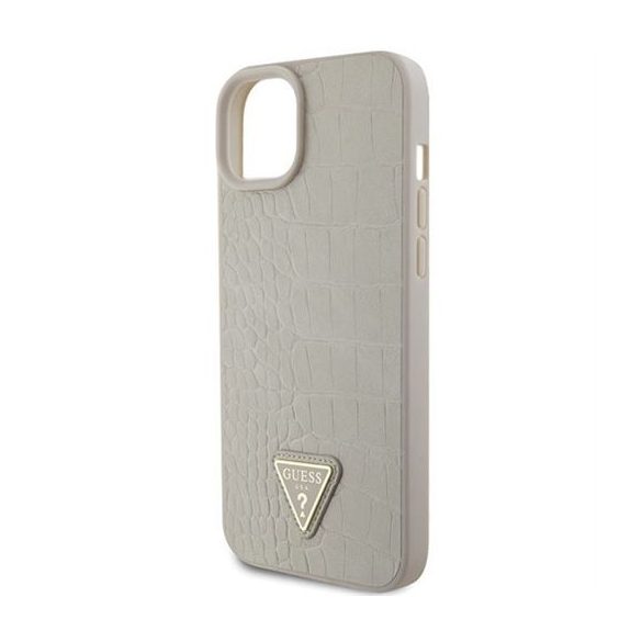 Husa GUESS pentru IPHONE 13 / 14 / 15 GUHCP15SPCRTHCD (Croco Triangle Metal Logo) auriu