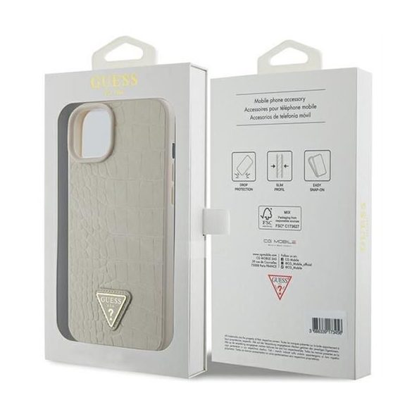 Husa GUESS pentru IPHONE 13 / 14 / 15 GUHCP15SPCRTHCD (Croco Triangle Metal Logo) auriu