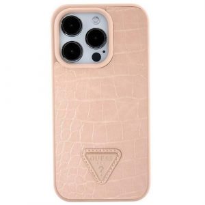 Husa GUESS pentru IPHONE 13 / 14 / 15 GUHCP15SPCRTHCP (Croco Triangle Metal Logo) roz