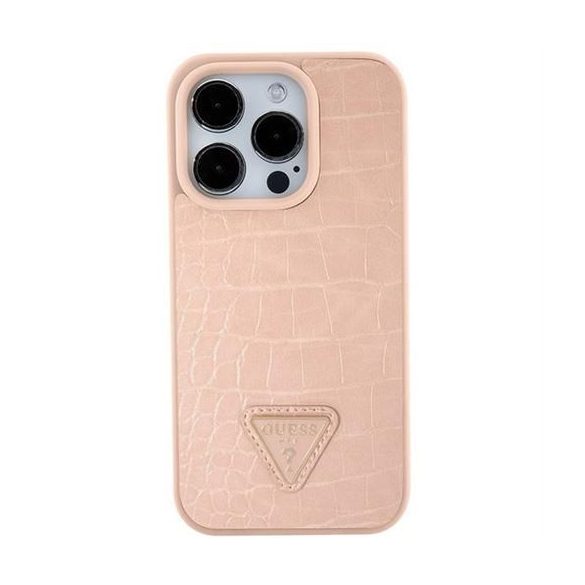 Husa GUESS pentru IPHONE 13 / 14 / 15 GUHCP15SPCRTHCP (Croco Triangle Metal Logo) roz