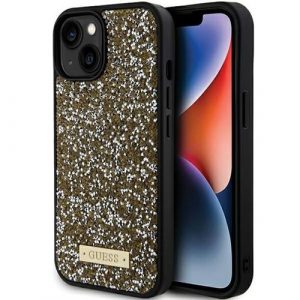 Husă GUESS pentru IPHONE 13 / 14 / 15 GUHCP15SPFGSBSD (Sigla Metal Strass) galbenă