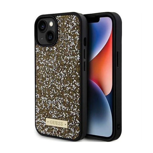 Husă GUESS pentru IPHONE 13 / 14 / 15 GUHCP15SPFGSBSD (Sigla Metal Strass) galbenă