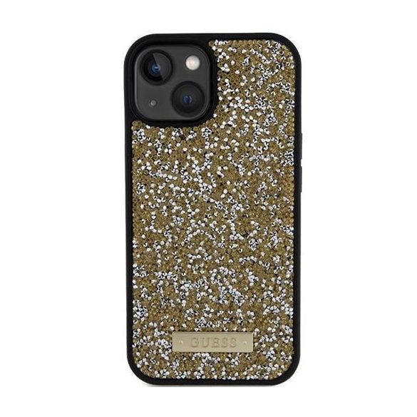 Husă GUESS pentru IPHONE 13 / 14 / 15 GUHCP15SPFGSBSD (Sigla Metal Strass) galbenă