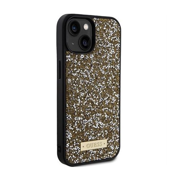 Husă GUESS pentru IPHONE 13 / 14 / 15 GUHCP15SPFGSBSD (Sigla Metal Strass) galbenă