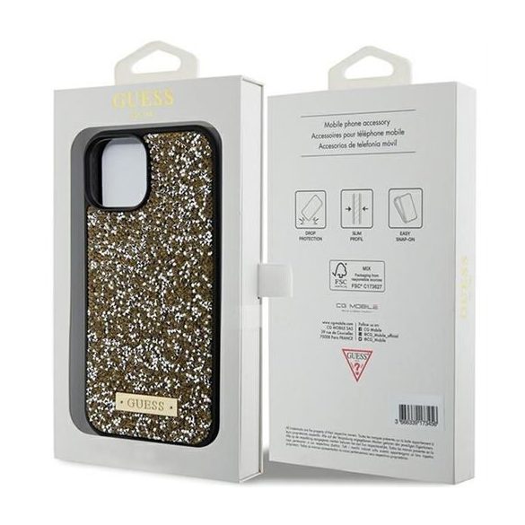 Husă GUESS pentru IPHONE 13 / 14 / 15 GUHCP15SPFGSBSD (Sigla Metal Strass) galbenă