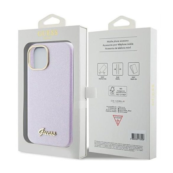 Husă GUESS pentru IPHONE 13 / 14 / 15 GUHCP15SPGMCSL (Glitter Glossy Script) lila