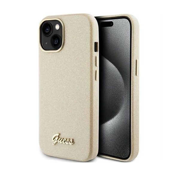 Husă GUESS pentru IPHONE 13 / 14 / 15 GUHCP15SPGMCSD (Glitter Glossy Script) auriu