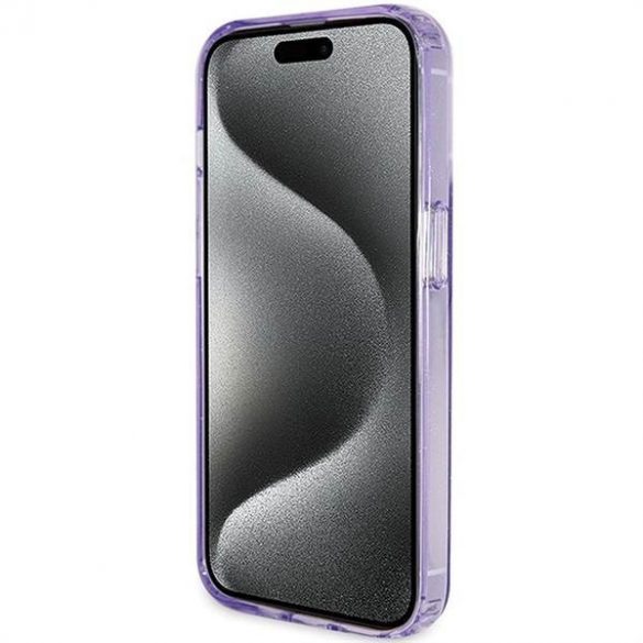 Husă originală GUESS GUHMP15LHRSGSU pentru iPhone 15 Pro (Magsafe / Logo Glitter Script / Suport inel / violet)