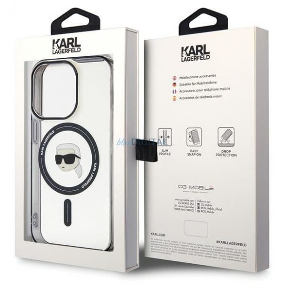 Carcasa originala KARL LAGERFELD KLHMP15LHKHNOTK pentru iPhone 15 PRO (Karl Head + MAG / transparent)