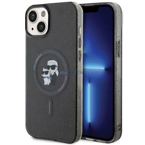 Husă originală KARL LAGERFELD KLHMP15SHGKCNOK pentru iPhone 15 (Sclipici + MAG / negru)