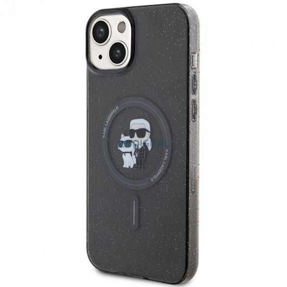 Husă originală KARL LAGERFELD KLHMP15SHGKCNOK pentru iPhone 15 (Sclipici + MAG / negru)