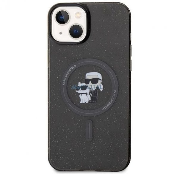 Husă originală KARL LAGERFELD KLHMP15SHGKCNOK pentru iPhone 15 (Sclipici + MAG / negru)