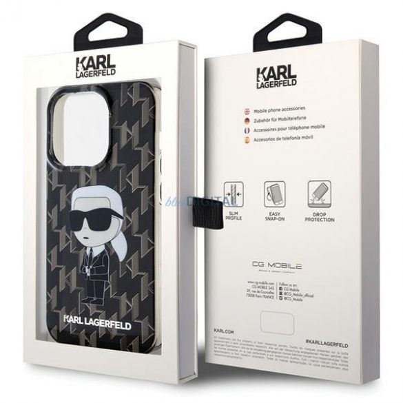 Husă originală KARL LAGERFELD KLHCP15LHNKMKLK pentru iPhone 15 PRO (monograma Ikonik / negru)