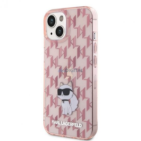 Husă originală KARL LAGERFELD KLHCP15SHNCMKLP pentru iPhone 15 (Monogramă / roz)