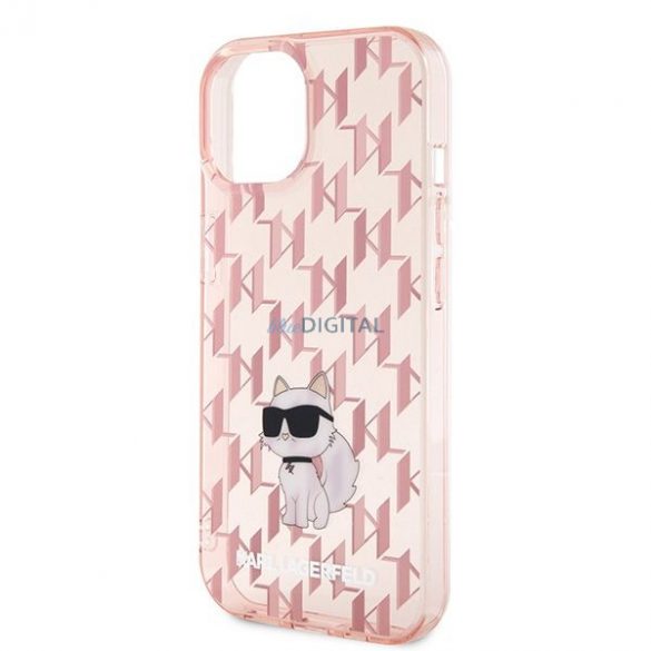 Husă originală KARL LAGERFELD KLHCP15SHNCMKLP pentru iPhone 15 (Monogramă / roz)