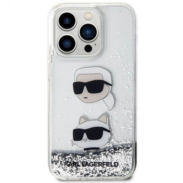 Husă originală KARL LAGERFELD KLHCP14LLDHKCNS pentru iPhone 14 Pro (Liquid Glitter KC / alb)