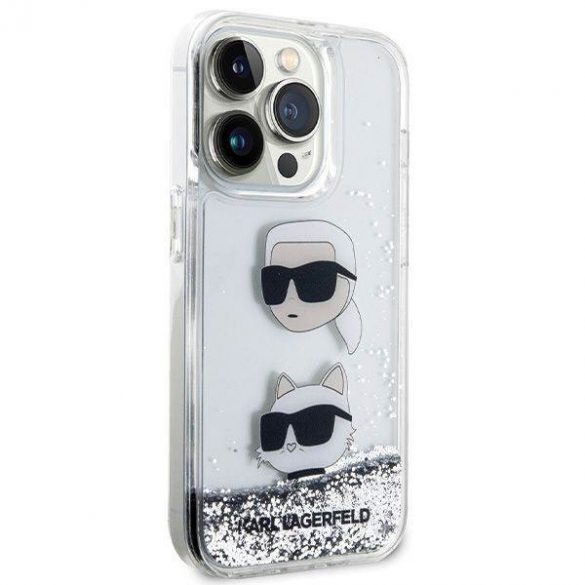 Husă originală KARL LAGERFELD KLHCP14LLDHKCNS pentru iPhone 14 Pro (Liquid Glitter KC / alb)