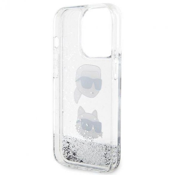 Husă originală KARL LAGERFELD KLHCP14LLDHKCNS pentru iPhone 14 Pro (Liquid Glitter KC / alb)